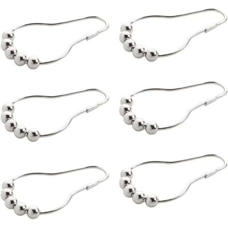 Crochets pour Rideau de Douche, 6 Pcs Anneaux de Douche en Acier Inoxydable, Accroche Rideau de Douche, Crochets pour Rideaux de Douche Antirouille, avec Système Coulissant