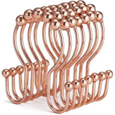 Crochets Pour Rideau De Douche - En Acier Inoxydable - Double Crochet Anti-Chute - Glissement Fluide Sur Barre - 12 Pièces - Doré Rose