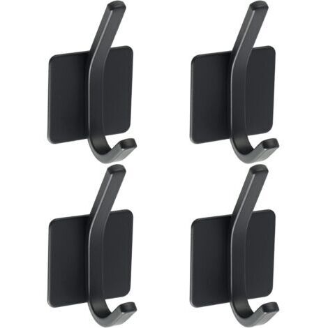 Crochets pour Serviettes Porte Manteau Mural Sans Percage Porte Manteau Salle de Bain, Adhésif Crochet Mural Patère avec 4 Crochets, Finition Noire Mate en Acier Inox, EGJF2202B-4P