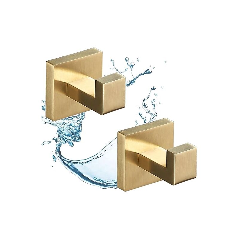 Ahlsen - Crochets pour Serviettes Salle de Bain Or Brossé, 2 Pièces Crochet Mural Home Patère à Crochets, Crochet en Acier Inoxydable SUS304