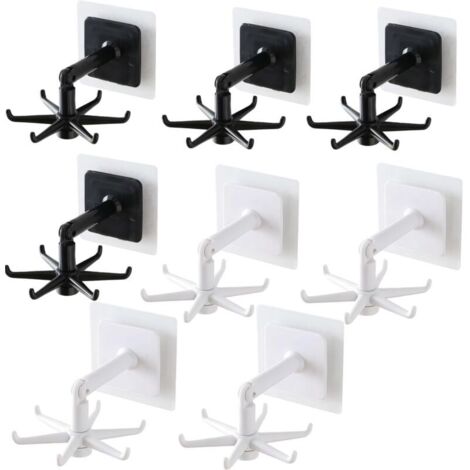 Crochets Rotatifs et Pliables à 360°,8 Pièces Support Mural Auto-Adhésif Multi-Usage,Crochet Adhésif Puissant pour Porte Ustensiles,Armoire et Étages