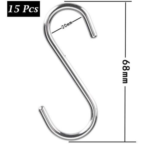 Crochets S en Acier Inoxydable, Crochets en Forme S Crochets de Suspension Crochets de Poêle de Cuisine Salle de Bain(15 Pcs)