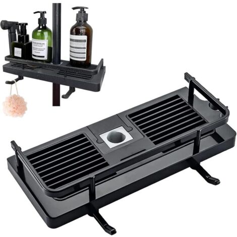 Crochets Stockage Organisateur Suspendu Multifonctionnel Plateau, Etagere de Douche Sans Percage, Murale Douche Salle de Bain Rangement Organisateur -Adapte le Rail de 24-25mm(Noir)