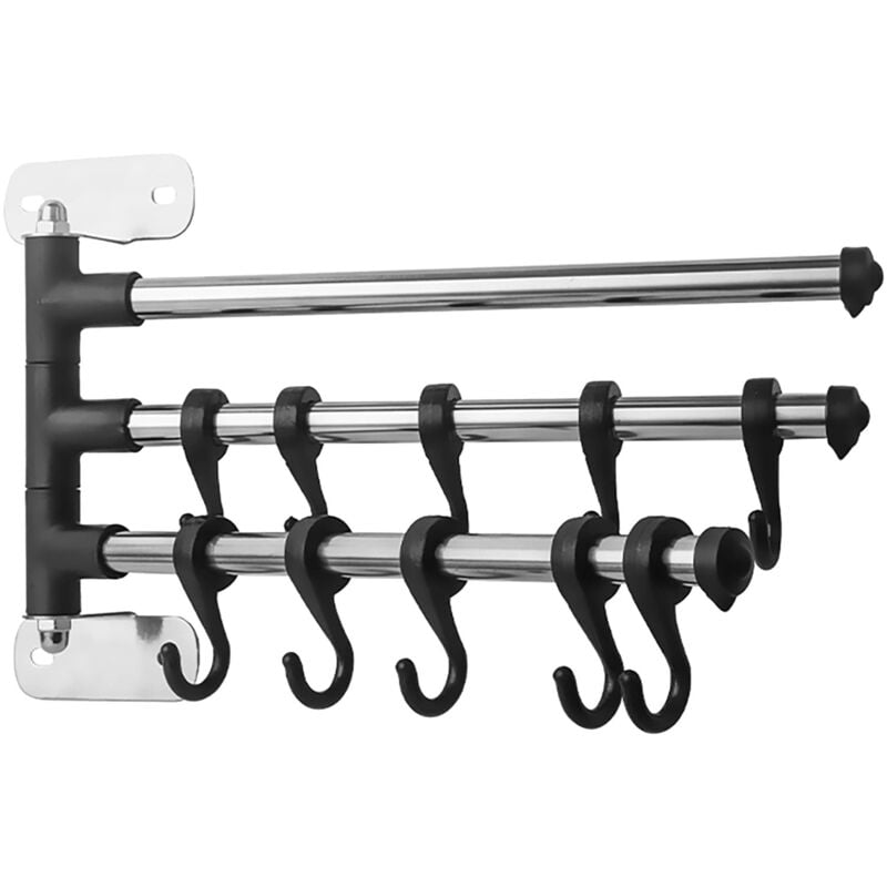 Crochets utilitaires de cuisine, porte-serviettes pivotant, support mural pour ustensiles de cuisine avec crochets, rail mural, porte-ustensiles de