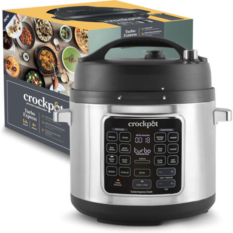 Crock-pot TURBO Express MultiCooker 5.6l, 6 Persone,Programmabile,14 funzioni pre-impostate,Cottura a Pressione, Vapore,Slow Cooker,Rosolatura,Sous Vide,Bollitura,Sterilizzazione,Yogurt,1400W,Argento
