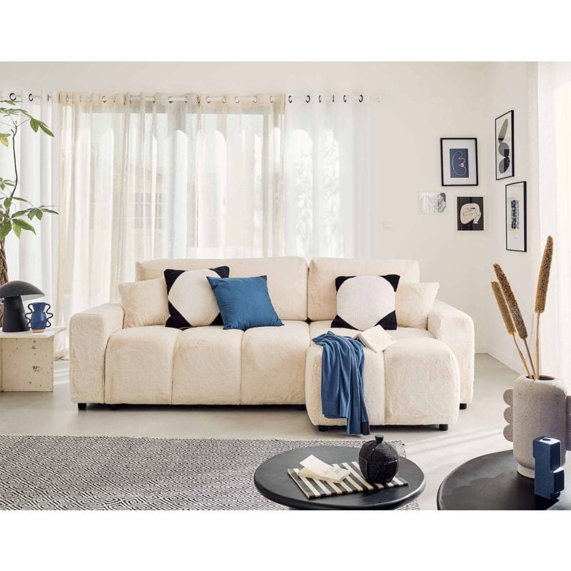 Lisa Design - Crocus - canapé d'angle réversible - 4 places - convertible avec coffre - en fausse fourrure - beige