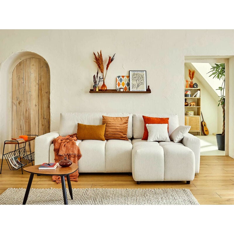 Lisa Design - Crocus - canapé d'angle réversible - 4 places - convertible avec coffre - en tissu - beige