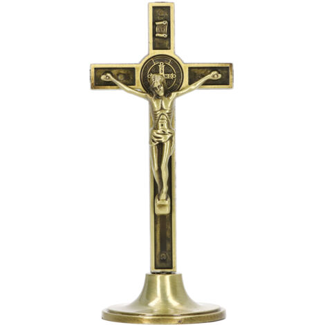 Croix Catholique Murale en Alliage de Zinc Fait Main, Crucifix Vertical avec Base Amovible Couleur Cuivrée