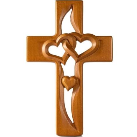 Croix en Bois Sculptée - Artisanal - Marron - Décoration murale
