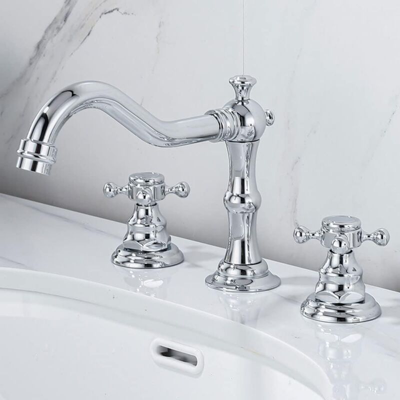 Naxunnn - Croix en cuivre chrom moderne robinet robinet argent croix 3 trous 360 rotatif lavabo lavabo eau vier robinets robinet mitigeur en cramique