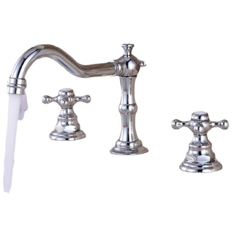 Tuserxln - Trois trous robinet mitigeur lavabo poignée double eau chaude et froide Robinet Lavabo Salle de Bain Tous les Robinet d'évier en chromé