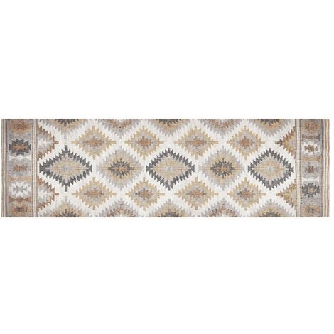 CROMA COLLECTION Alfombra con estampado de tipo kilim con acolchado de espuma 60x200cm color gris beige y marrón
