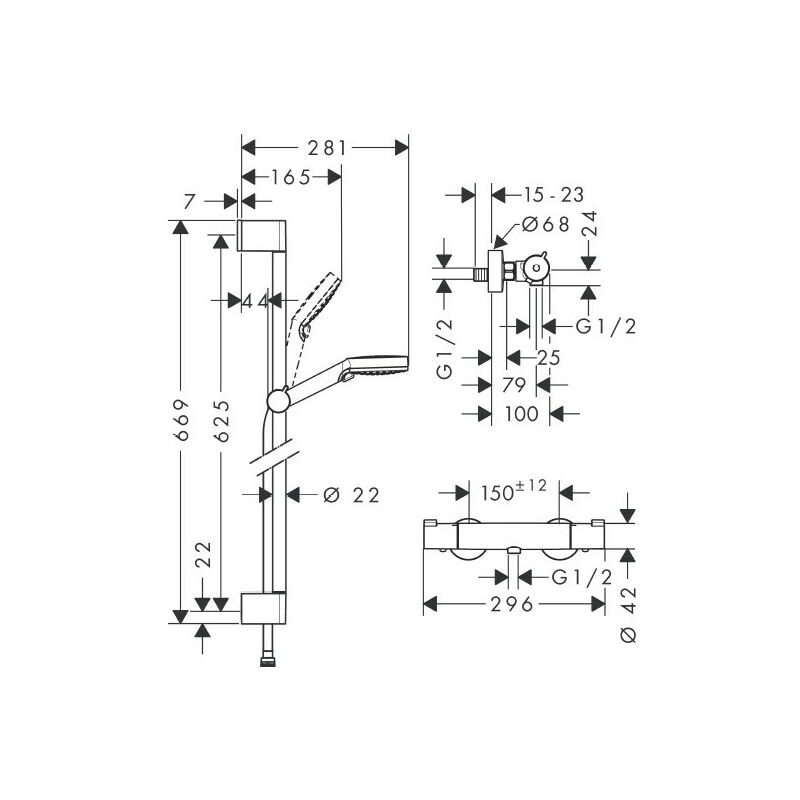 

Hansgrohe - Sistema de ducha montada Vario con control termostático Ecostat 1001 CL y barra de ducha de 65 cm - Crometta