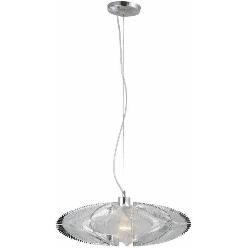 Image of Lampada a sospensione cromo lampada a sospensione sala da pranzo soggiorno lampada da soffitto tonda seta, metallo plastica, 1x E27, DxH 50x150 cm