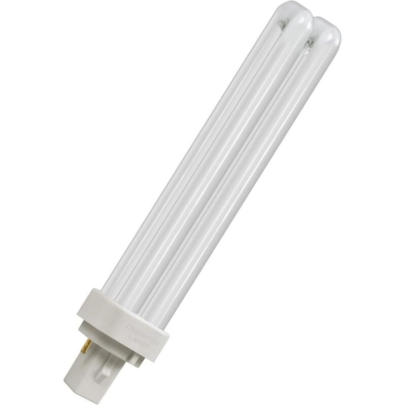 Crompton Lamps CFL PLC 26W G24d-3 Double Turn D-Type 3000K Warm White Frosted 1716lm 2-Pin Energy Saving Push Fit Compact Fluorescent TC-D Compact-D