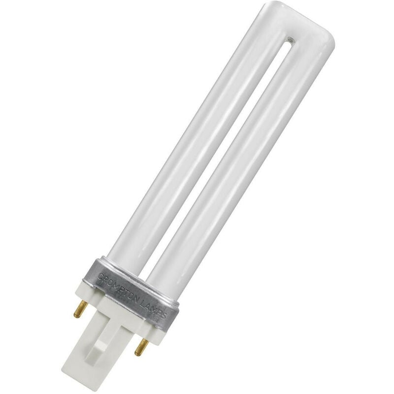 Crompton Lamps CFL PLS 7W G23 Single Turn S-Type 4000K Cool White Frosted 400lm 2-Pin Energy Saving Push Fit Compact Fluorescent Dulux-S Biax-S PL-S