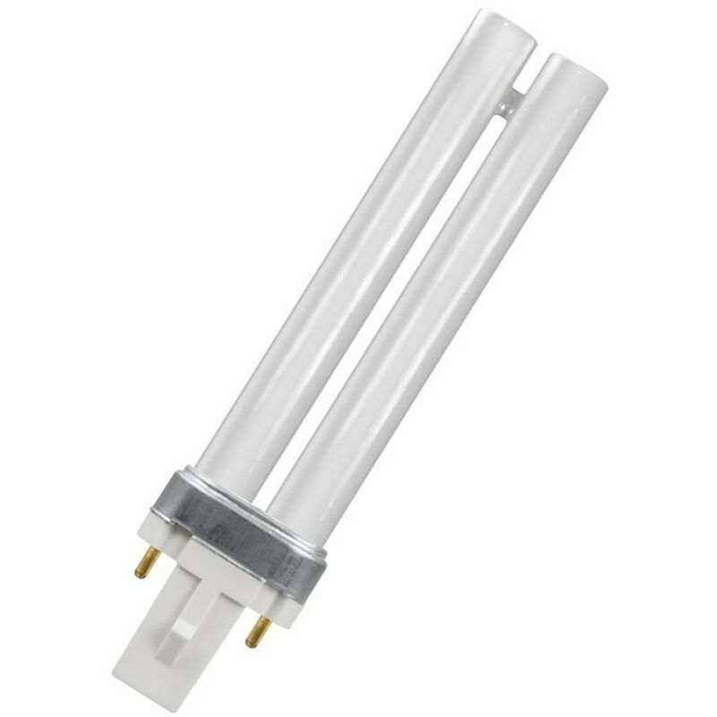 Crompton Lamps CFL PLS 7W G23 Single Turn S-Type 3500K White Frosted 400lm 2-Pin Energy Saving Push Fit Compact Fluorescent Dulux-S Biax-S PL-S