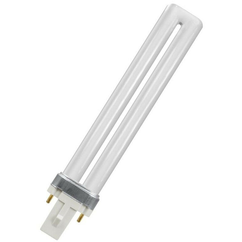 Crompton Lamps CFL PLS 9W G23 Single Turn S-Type 3500K White Frosted 600lm 2-Pin Energy Saving Push Fit Compact Fluorescent Dulux-S Biax-S PL-S