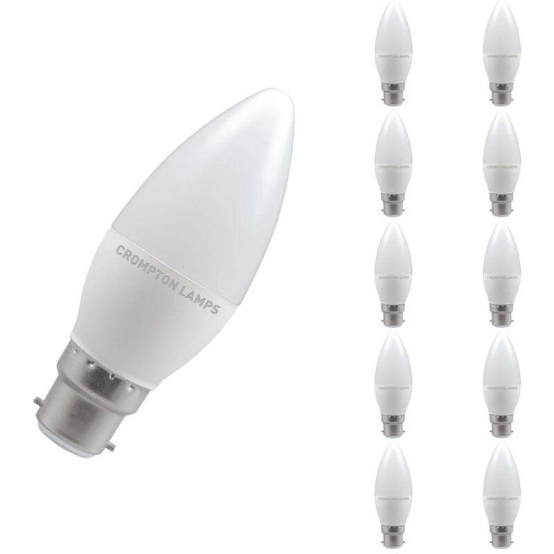 (10 Pack) Lamps LED Candle 5.5W BC-B22d (40W Equivalent) 2700K Warm White Opal 470lm BC Bayonet B22 Frosted Multipack Light Bulbs - Crompton