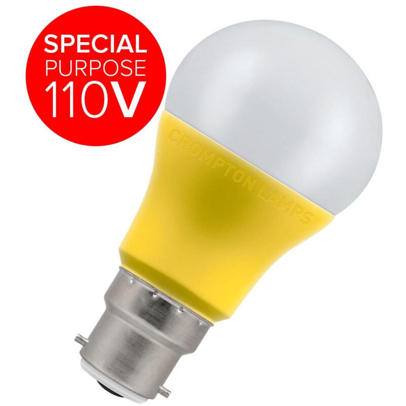 Lamps LED GLS 9W BC-B22d 110V (60W Equivalent) 4000K Cool White Opal Yellow 806lm BC Bayonet B22 Frosted Construction Light Bulb - Crompton
