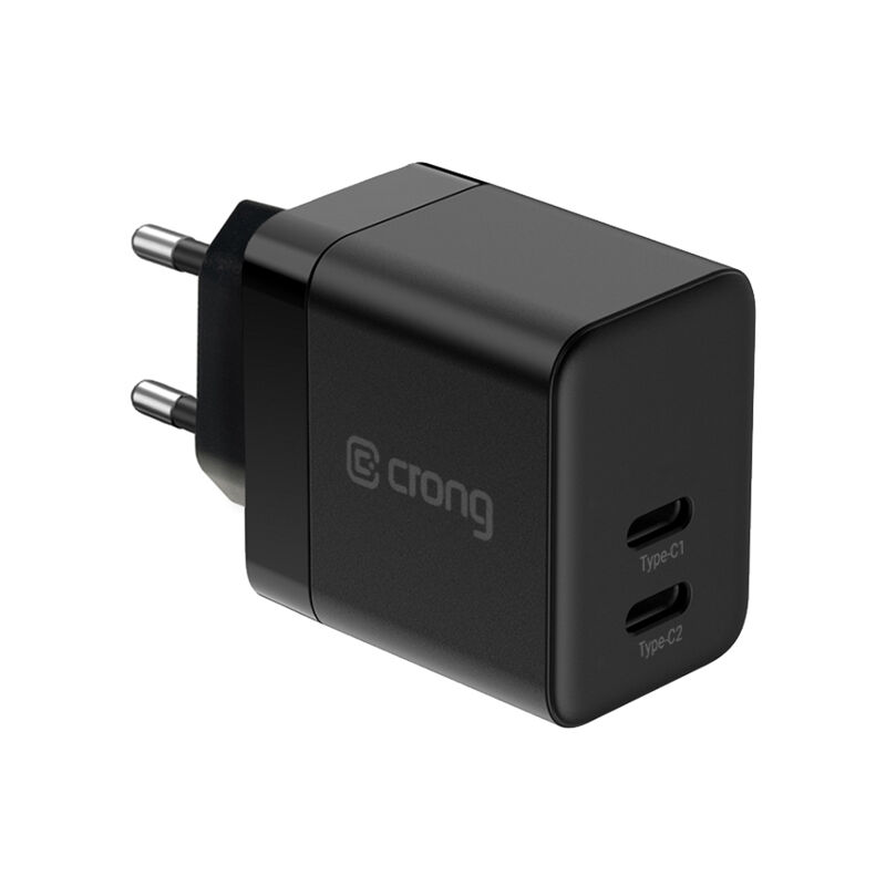 Crong Ultra Compact GaN - 2x chargeur mural USB-C 35W PD 3.0 avec PPS (noir)
