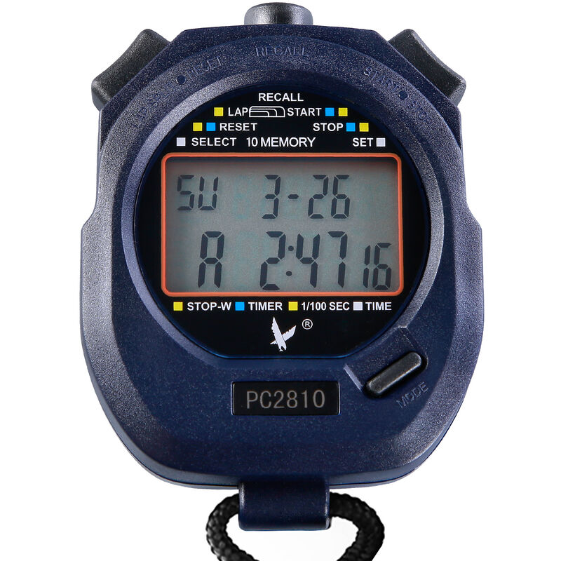 

Cronometro deportivo de dos filas y 10 memorias con pantalla de temperatura de tiempo de alarma de cuenta regresiva,Azul oscuro