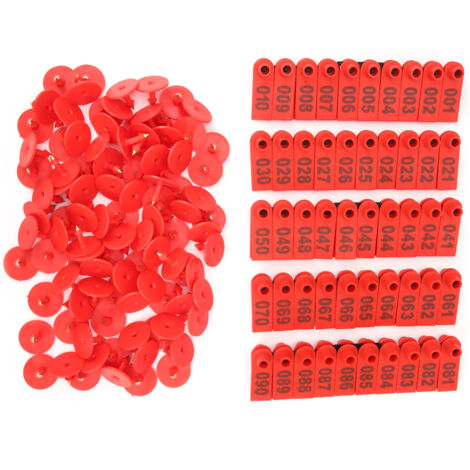 Croquetas auriculares para cerdos, vacas y ovejas, tarjetas de identificación para animales de granja, crotales auriculares para cabras, paquete de 100, rojo