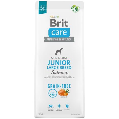 Croquettes Brit Care pour chien sans céréales, format junior large, saumon, 12 kg