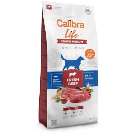 Croquettes CALIBRA DOG life senior moyennes au bœuf frais pour chien, 12 kg