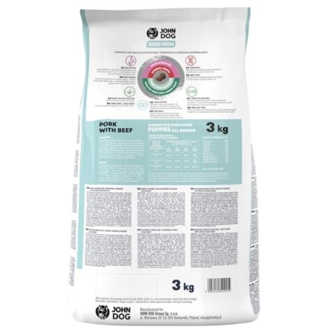 Croquettes JOHN DOG GOOD FORM pour chiots, porc et bœuf, 3 kg
