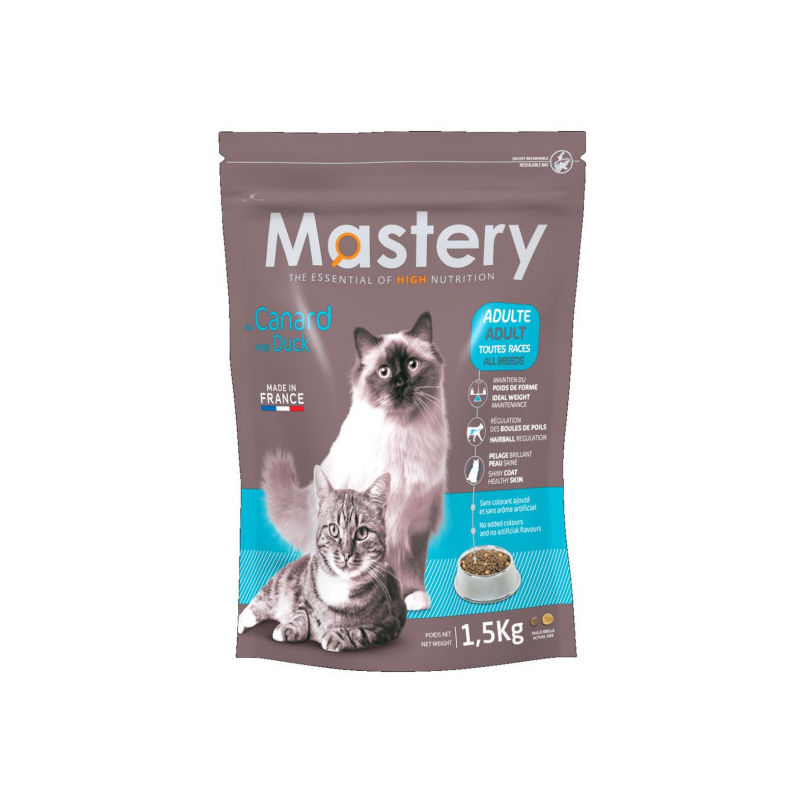 Croquettes pour chat adulte saveur canard Sac 8 kg - Mastery