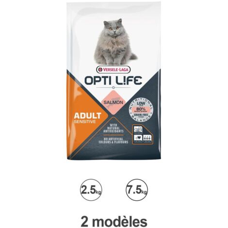 Croquettes Opti Life Chat Adulte Sensitive Saumon : 2.5 kg
