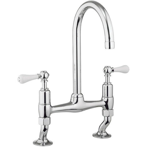 Crosswater Belgravia Mitigeur de cuisine 2 trous poignées blanches chrome - chrome