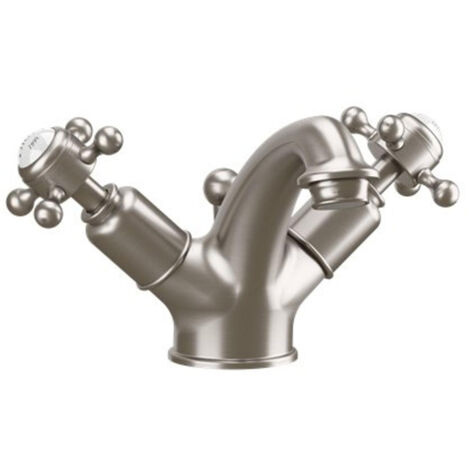 Crosswater Belgravia – Mitigeur de lavabo, poignées croisillons, bonde clic-clac, finition nickel brossé