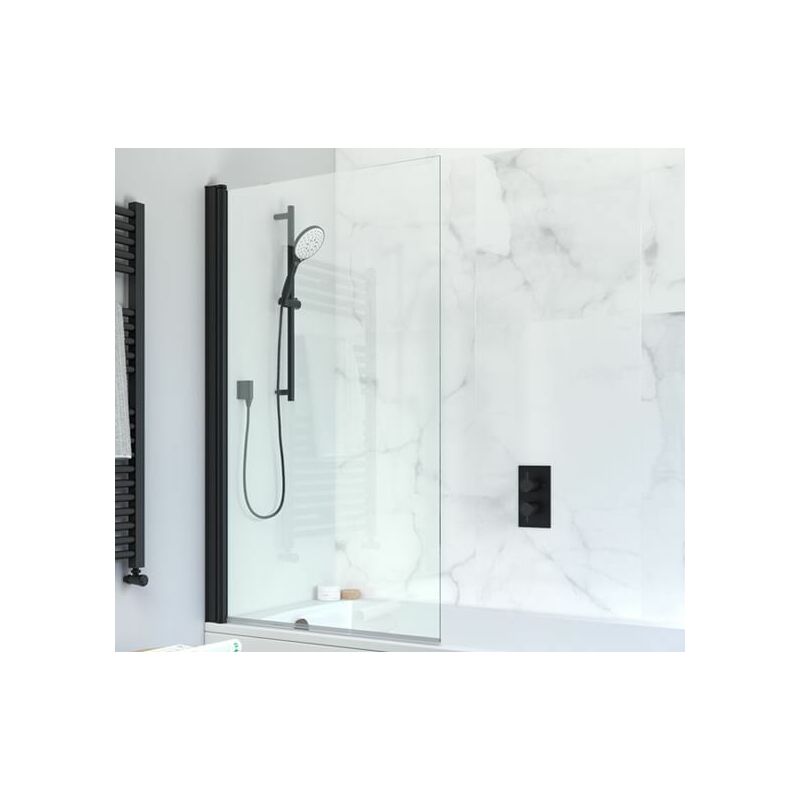 Crosswater - Design+ Single Hinged Bath Screen - Matt Black - PBSBC0850