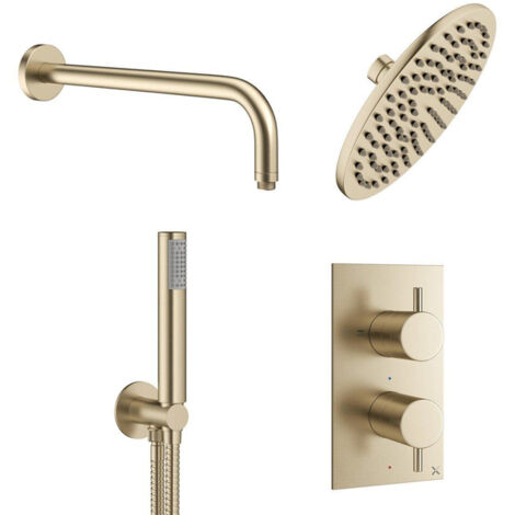 Crosswater MPRO Douche pluie 20cm - robinet de douche thermostatique - encastrable - avec bras mural - douchette - laiton brossé