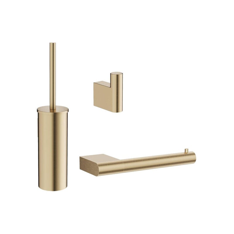 Mpro Ensemble accessoires wc - brosse toilette et support - crochet serviette - porte papier - Laiton brossé - Crosswater