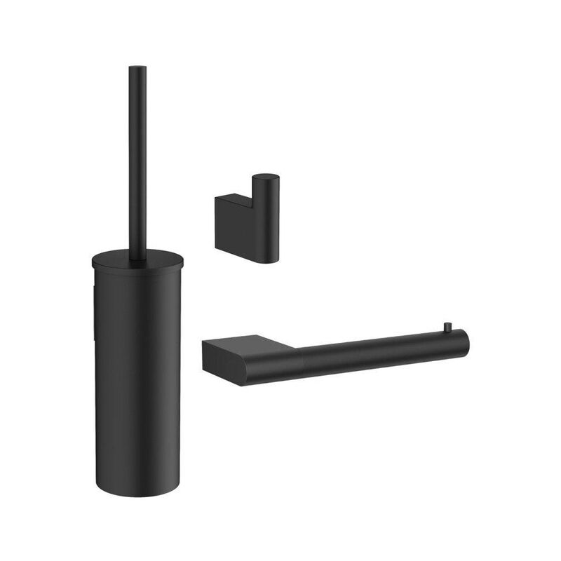 Mpro Ensemble accessoires wc - brosse toilette et support - crochet serviette - porte papier - Noir mat - Crosswater