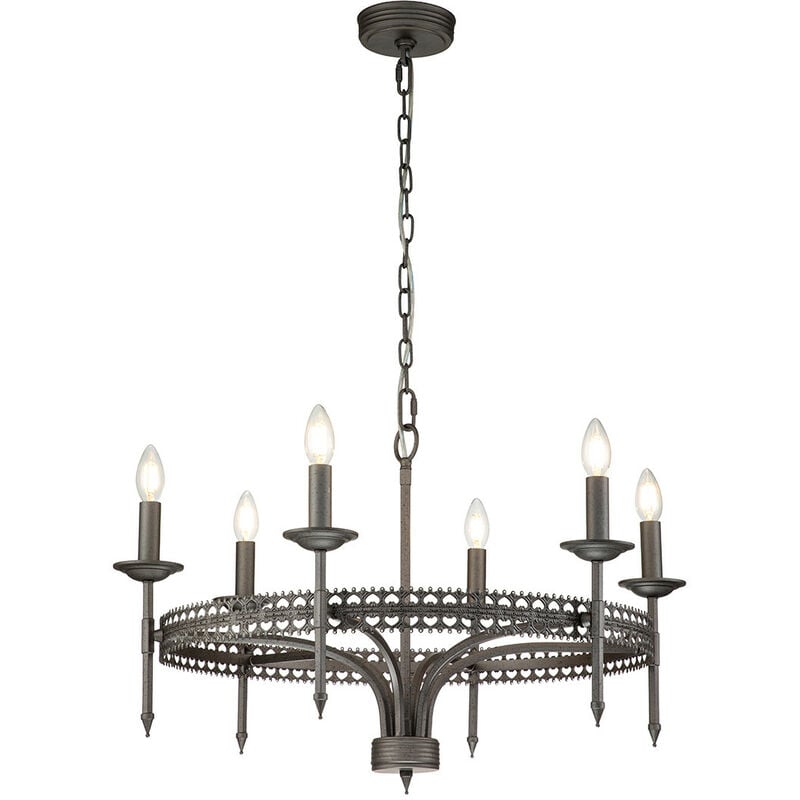 Crown - 6 Light Chandelier Iron Finish, E14 - Elstead