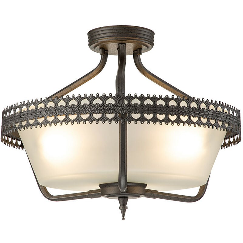 Crown - 3 Light Semi Flush Ceiling Pendant Light Iron, E27 - Elstead