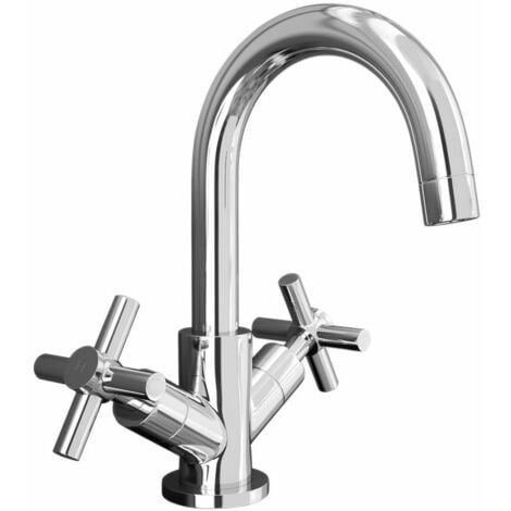 Crox Modern Chrome Basin Cross Head Mixer Tap With Curved Spout