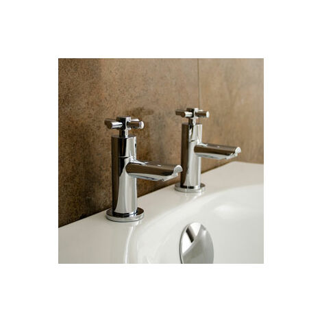 Crox Modern Chrome Cross Head Hot & Cold Basin Taps + Waste