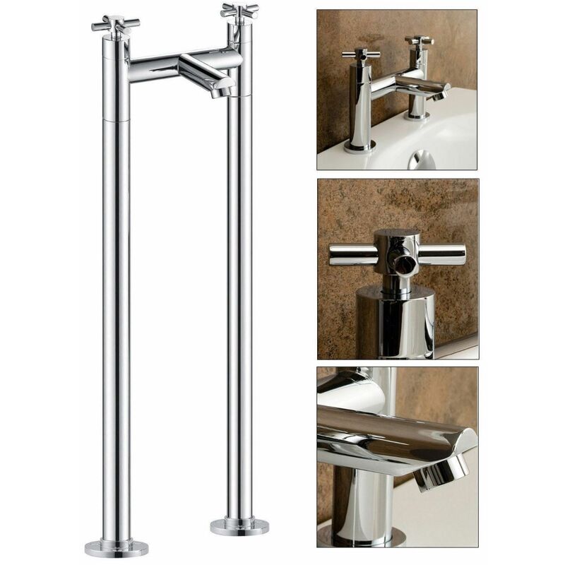 Crox Traditional Freestanding Bath Filler Mixer Tap with Pipe Legs