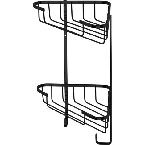Croydex 2 Tier Wall Mounted Shower Caddy, Screw to Wall Basket, Black, Rust Free