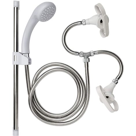Croydex AB160022 Spray Secura rimovibile con connettori universali e cinghie di fissaggio adatto a sistemi ad alta e bassa pressione, bianco, tubo da 1,75 m