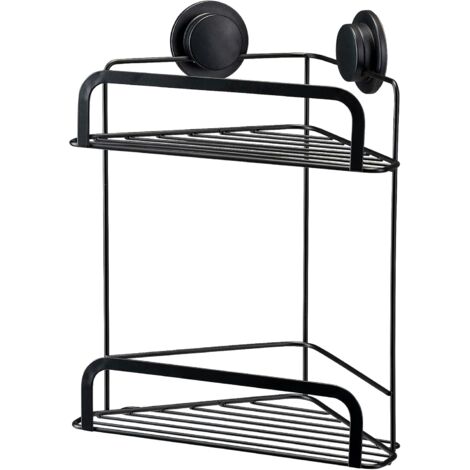 Croydex Adhesive Black Shower Caddy, Stick 'n' Lock 2 Tier Corner Basket Storage