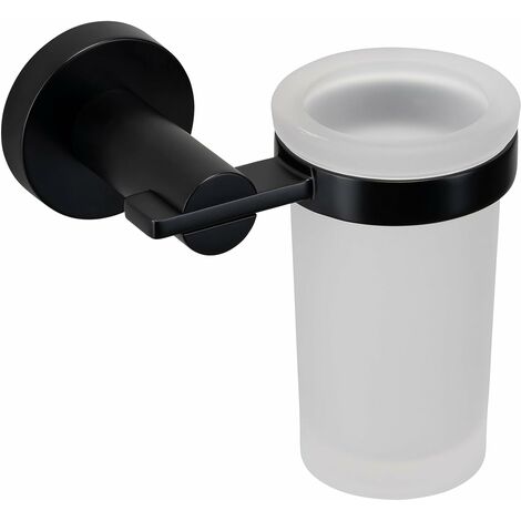 Croydex Adhesive Frosted Glass Tumbler for Bathroom,Flexi-Fix Matt Black - Metra