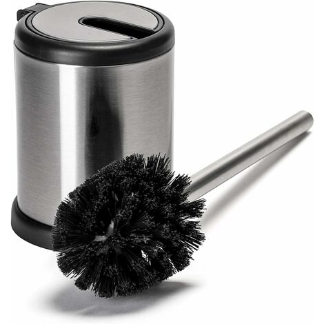 Croydex Automatic Closing Toilet Cleaning Brush and Holder, Black and Chrome