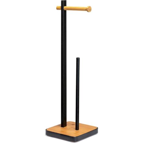 Croydex Bamboo & Black Freestanding Toilet Roll Holder, Matt Finish, 62.5cm H