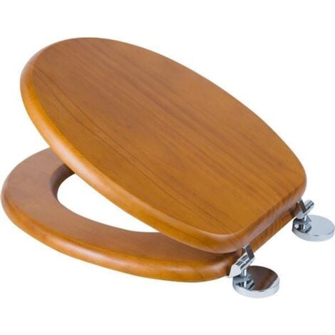 Croydex Davos Flexi-Fix Solid Wood WC Toilet Seat Antique Pine Round Top Fix